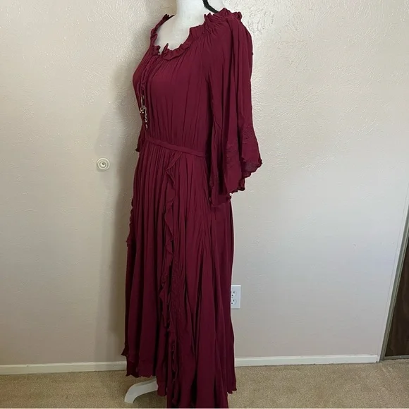 SOLD E Free People Endless Summer Beach Bliss Off Shoulder Maroon Maxi Dress - Picture 5 of 16